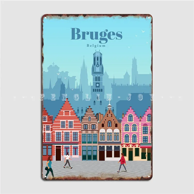 Travel To Bruges Metal Plaque Poster Cinema Kitchen Home Classic Plates Tin Sign Poster