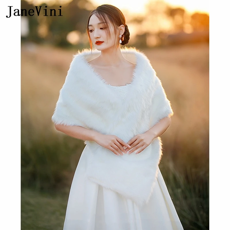 

JaneVini Winter Women Faux Fur Shawl Bridal Wraps Wedding Cape Evening Dress Party Shawl Scarf Cloak Stole Lady Boleros De Mujer