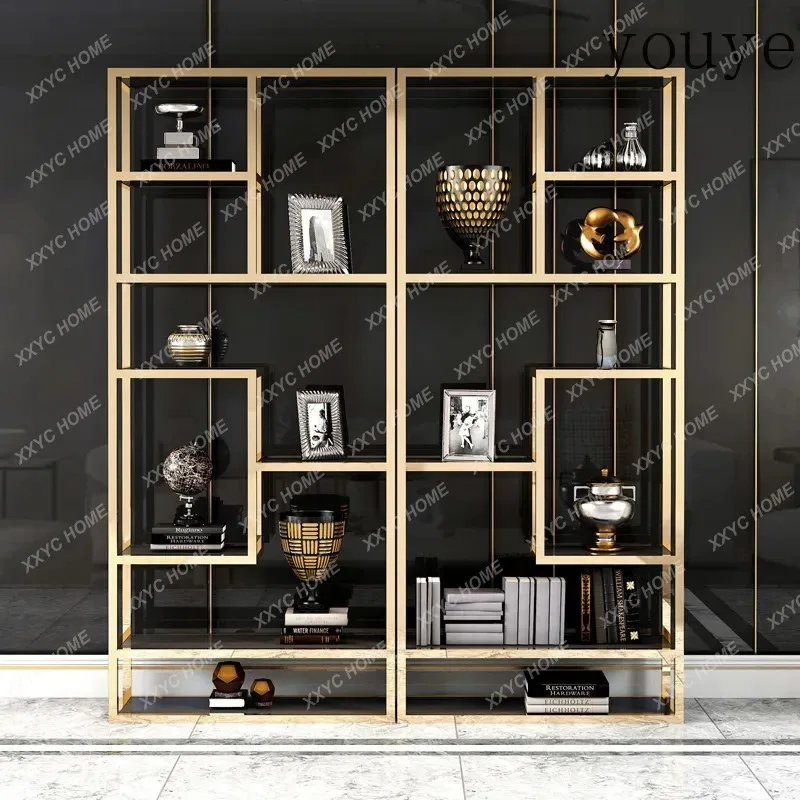 XXLight Luxury Bogu Shelf Stainless Steel Bookshelf Floor to Floor Multi-layer Shelf Modern Simple Living Room Metal Bookcase