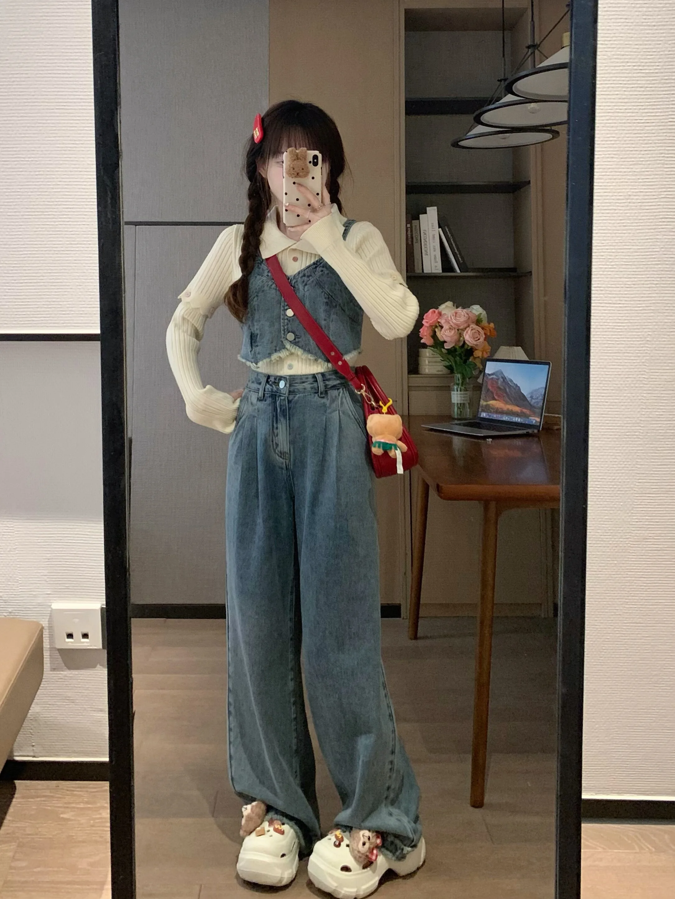 

Свободные повседневные синие джинсовые комбинезоны, женские широкие брюки с высокой талией, винтажные брюки, весенне-летняя коллекция