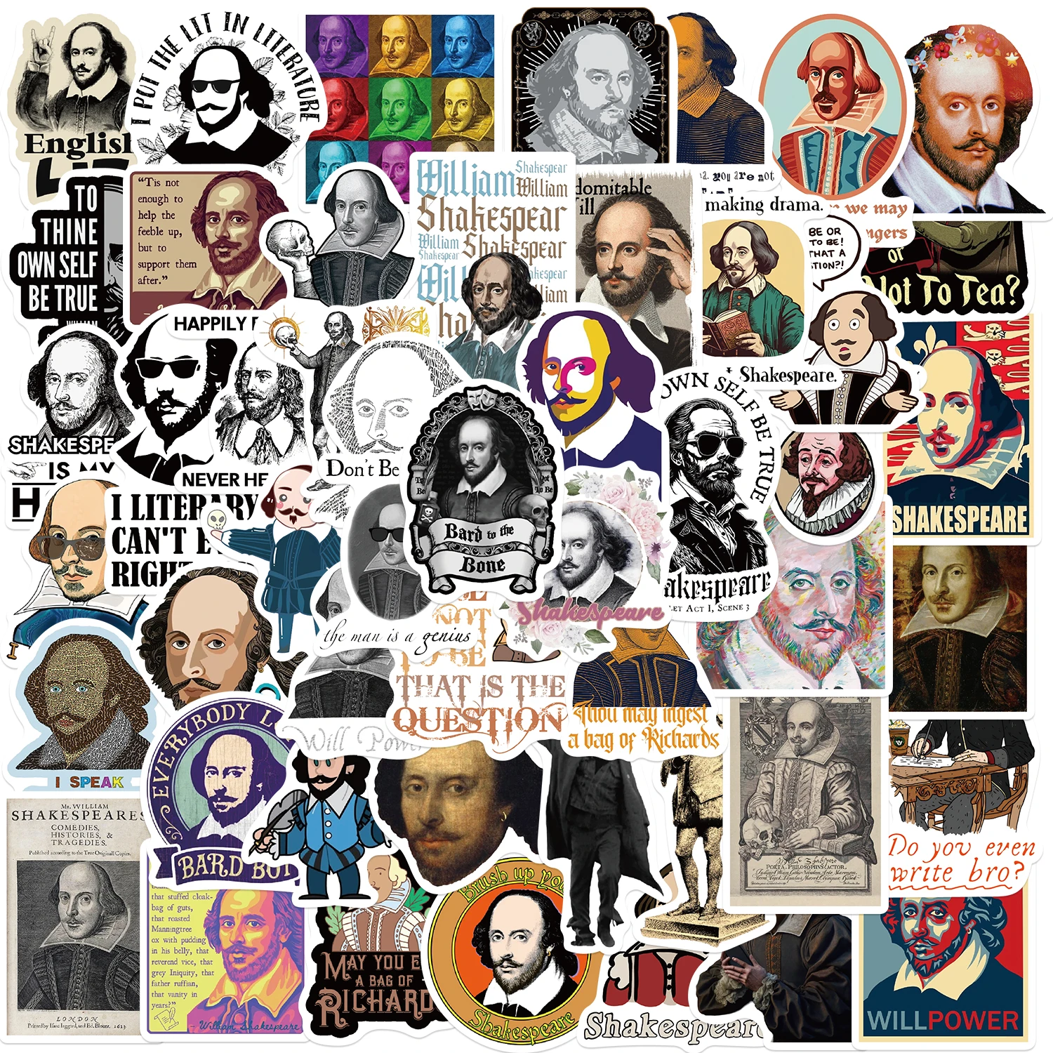 50pcs William Shakespeare Stickers Writers Poets Funny Graffiti Decals For Laptop Luggage Scrapbook Bicycle Notebook Sticker