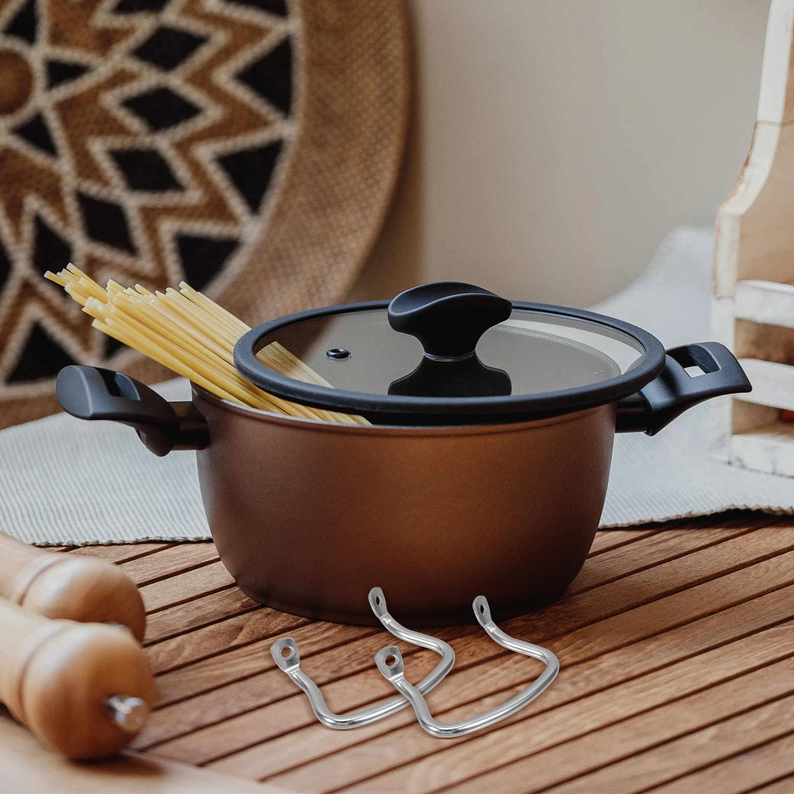 

6Pcs Stainless Steel Pot Handles Replacement Removable Side Handles for Wok Easy Install Heat Resistant Dual Ear Design Cookware