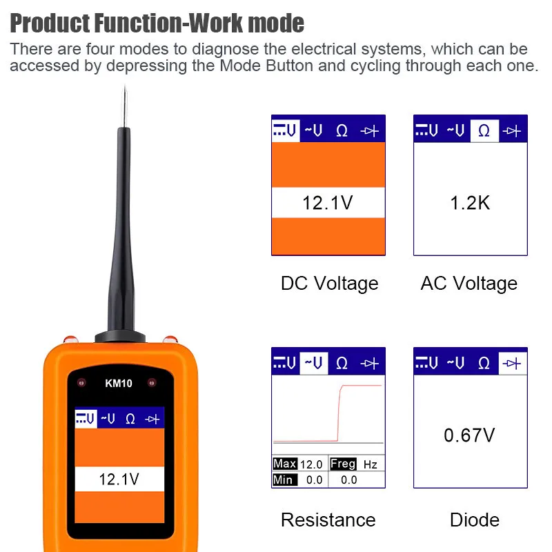 KZYEE KM10 Automotive Power Circuit Probe Tester Electrical System Diagnostic Tool 12V 24V Car Truck AC DC Test Scanner