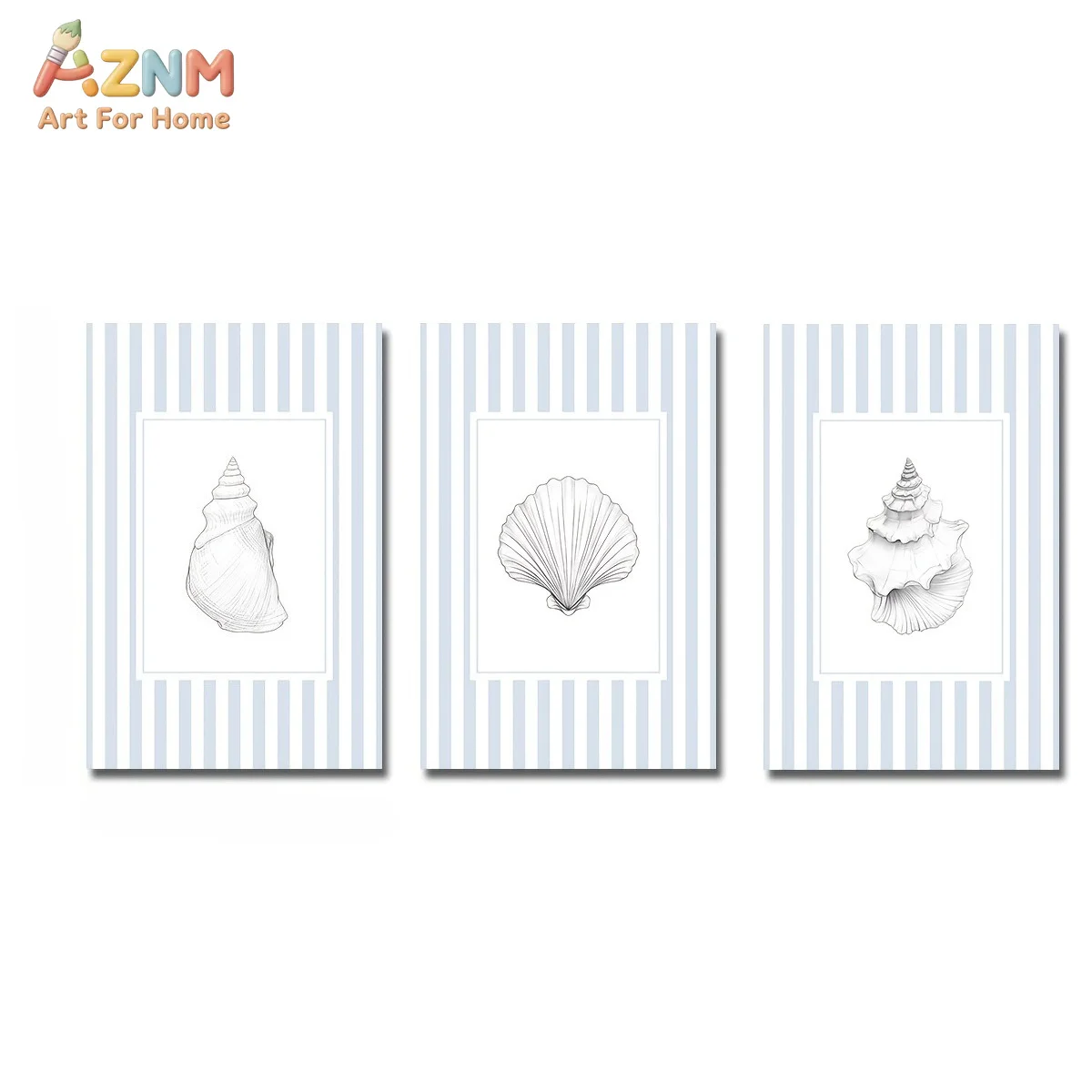 1pc/3pcs Blue Striped Sketch Seashell Canvas Poster Boho Summer Mediterranean Coastal Nautical Wall Art Print Beach House Decor