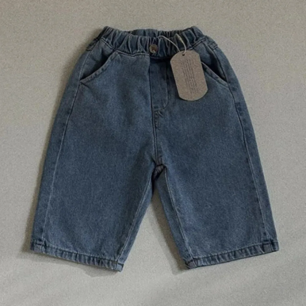 2024 Spring Autumn Boy Girl Children Retro Loose Jeans Baby Casual Denim Pants Solid Kid Pockets Cotton Trousers Infant Clothes