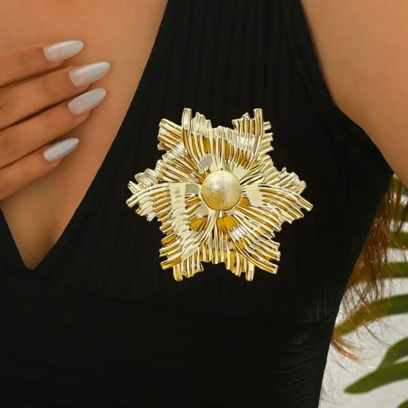 Statement Gold Large Flower Brooch for Women Clothing Pin for Coats Elegant Holiday Gift