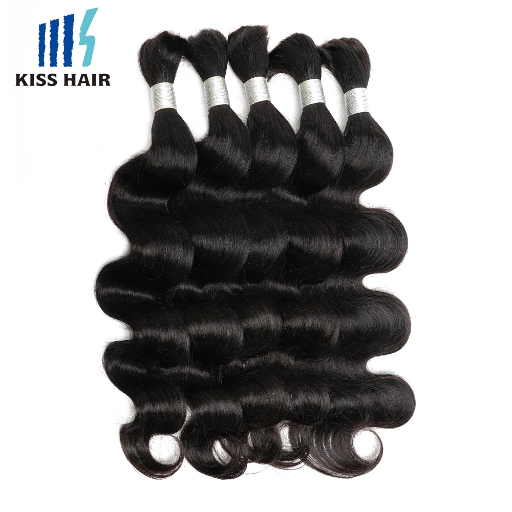 Body Wave Remy Hair Extension, Bulk Cabelo Humano para Trança, Pacotes de Cor Preta sem Tramas, 1kg, 16 a 30 Polegada, Fábrica Atacado