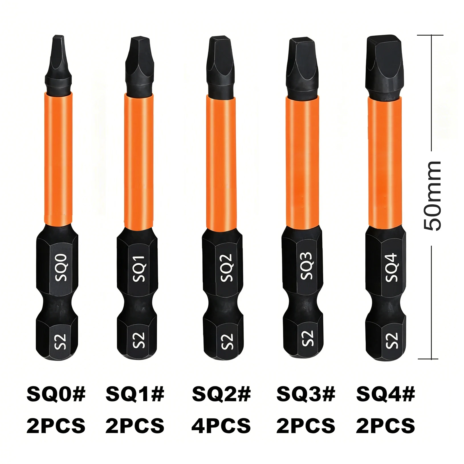 Picture 3: 12-Pack Square Drive Bits S2 Alloy Steel Square Bit Set Magnetic Heads Square Head Screwdriver Sizes #0, 1, 2, 3, and #4