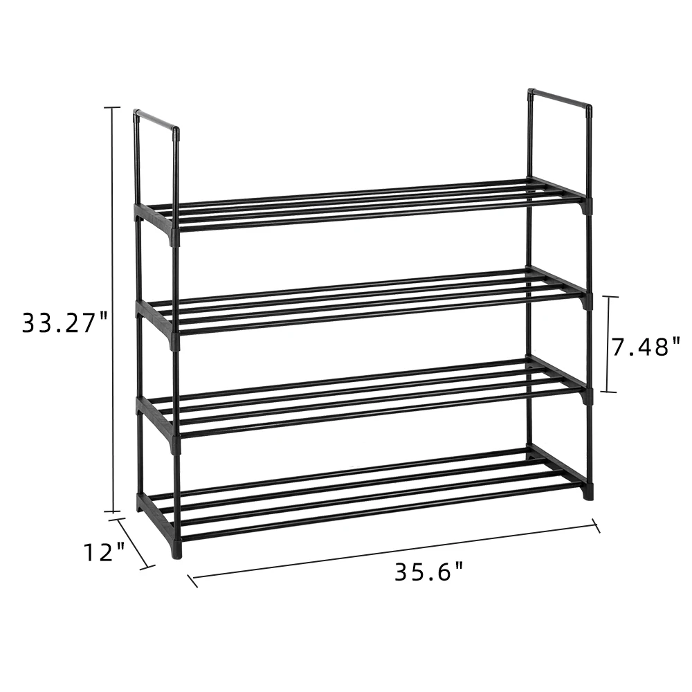 4 Tiers Shoe Rack Shoe Tower Shelf Storage Organizer For Bedroom, Entryway, Hallway, And Closet Black Color