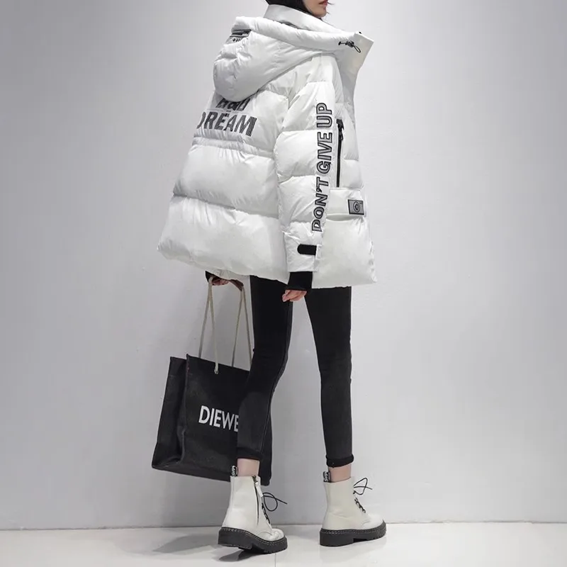 Yellow High-end Letter down Jacket Women\'s 2024 Winter New Loose Thicken White duck down Coat Fashion Casual Female Warm Outwear