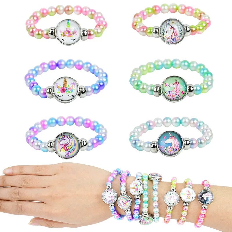 Bunte Perle Einhorn Anhänger Schmuck Armband Modeschmuck Cartoon Figur Armband Spielzeug für Mädchen Kinder süße Perle Geschenk