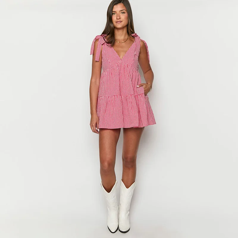 

2025 New Fashion Printed Strappy Backless Dress Women Summer Sexy And Elegant V-Neck Sleeveless Mini Dresses For Women