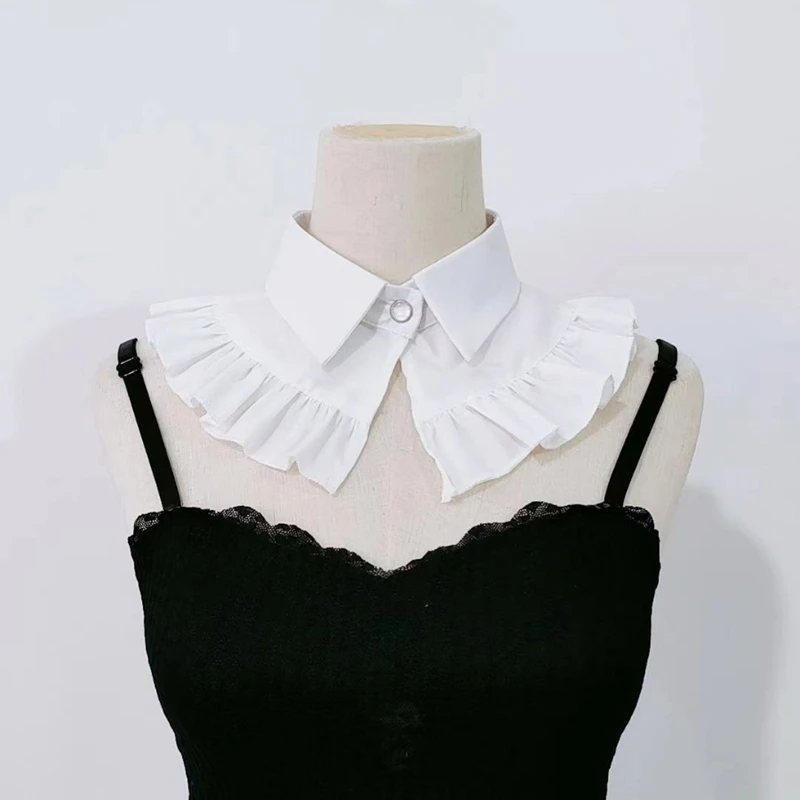 

White Shawl Ruffle Detachable Stand Collar Solid Color Ladies Pleated Shirt Fake Collar Neckwear Female Decorative Neck Collar