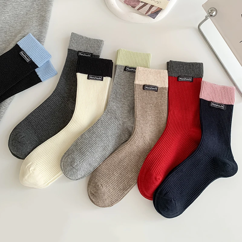 Women Socks New Mixed-color Casual Long Socks Breathable Fashion Korean Style Simple Daily Socks Female Sweat Absorption