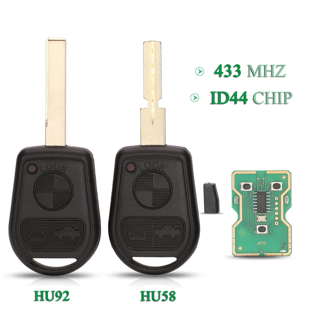 

jingyuqin 3 Buttons 315/433Mhz ID44 Chip Remote Car Key For BMW Z3 E31 E32 E34 E36 E38 E39 E46 Z3i Fob Uncut HU92 HU58 Blade