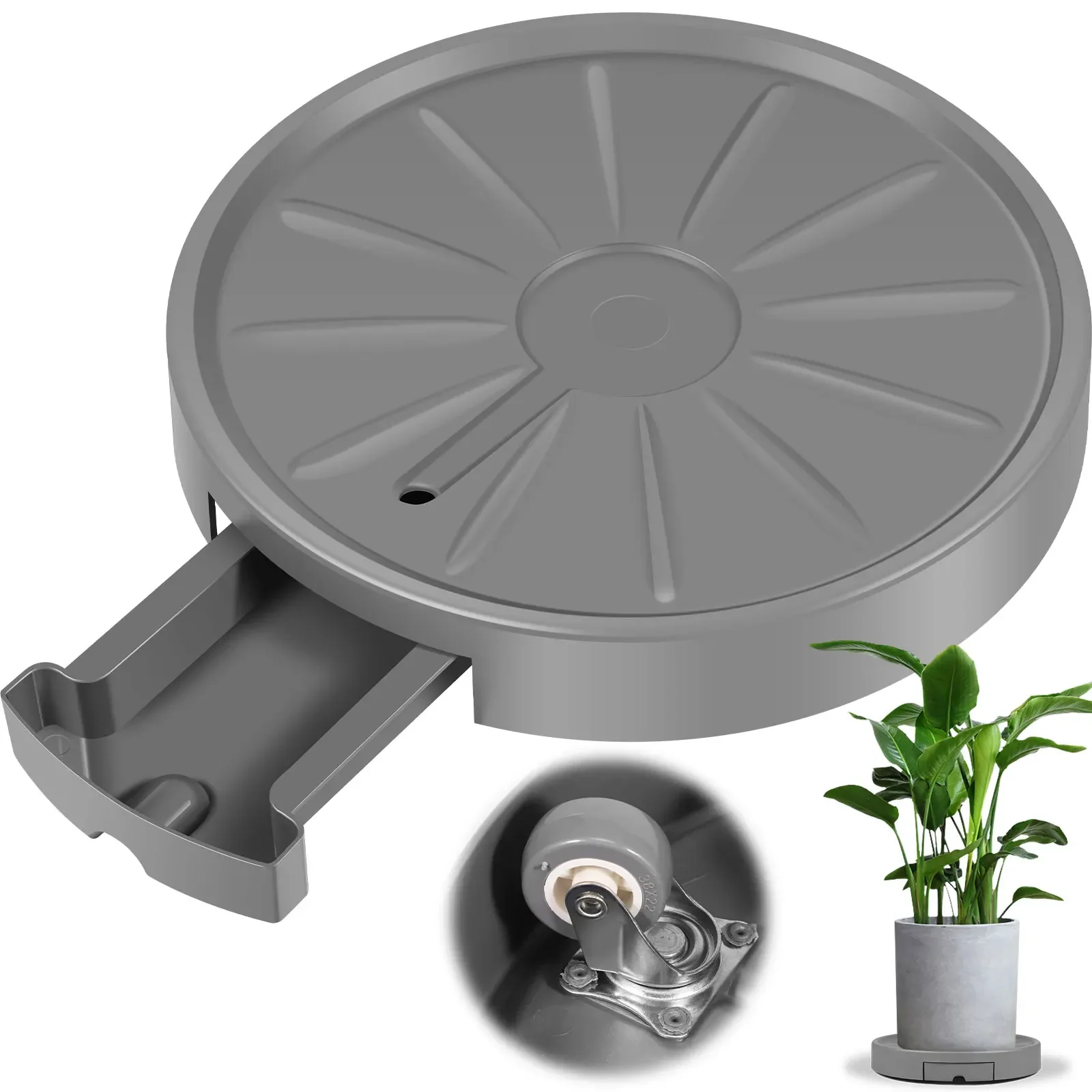 Movable Plant Stand 13 inch Round Rolling Plant Tray Plant Caddy with Hidden Wheels Universal Heavy Duty Flower Pot Rack