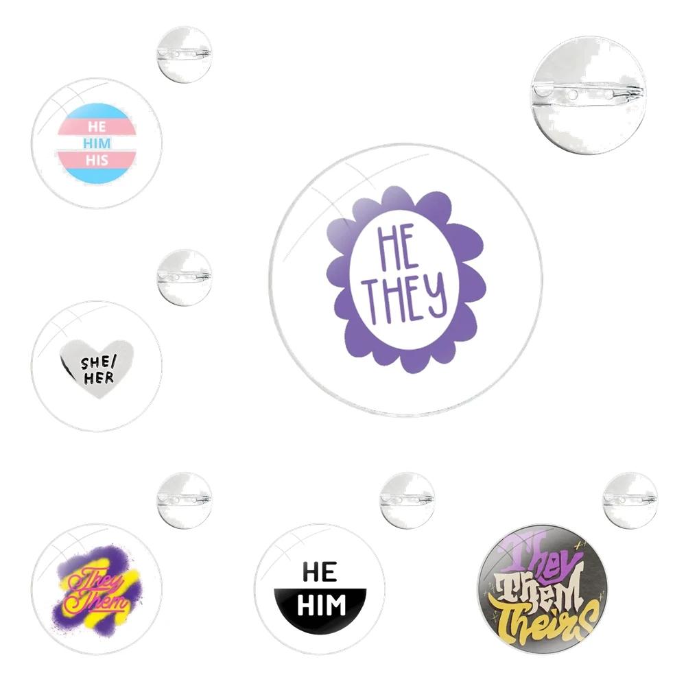 Pronoun They Them Non Binary Pronouns She Her Retro He In Pins Badge Metal Brooches For Clothes Backpack Decoration gift