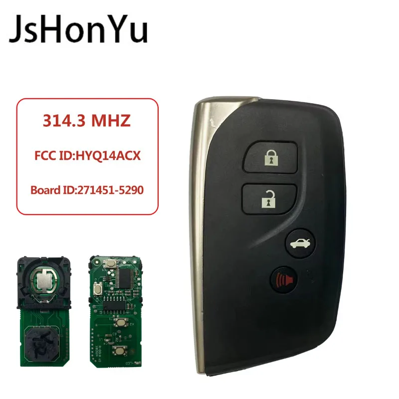 JsHonYu HYQ14ACX Board 271451-5290 8A Chip Smart Remote Key for Lexus LS460 LS600h HS250h 2010-2017 4 Button Proximity Fob