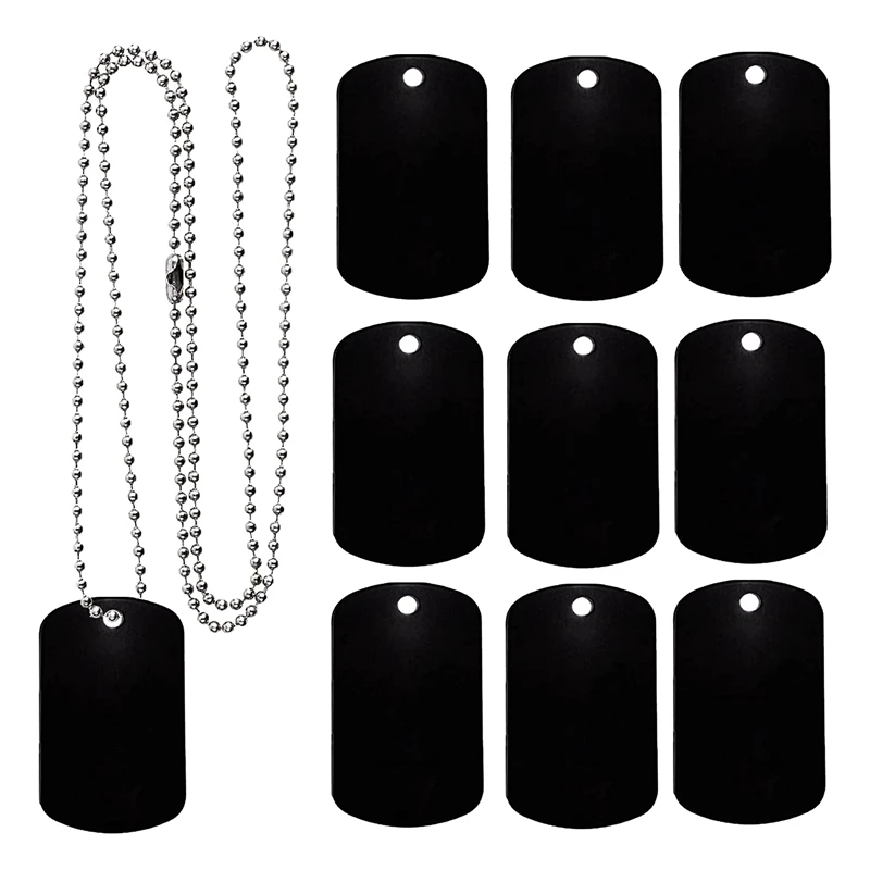 25 Pack Color Pet Military Badge Pendant For Laser-Engraving With 24 Inches Of Stainless Steel Ball Chain Black