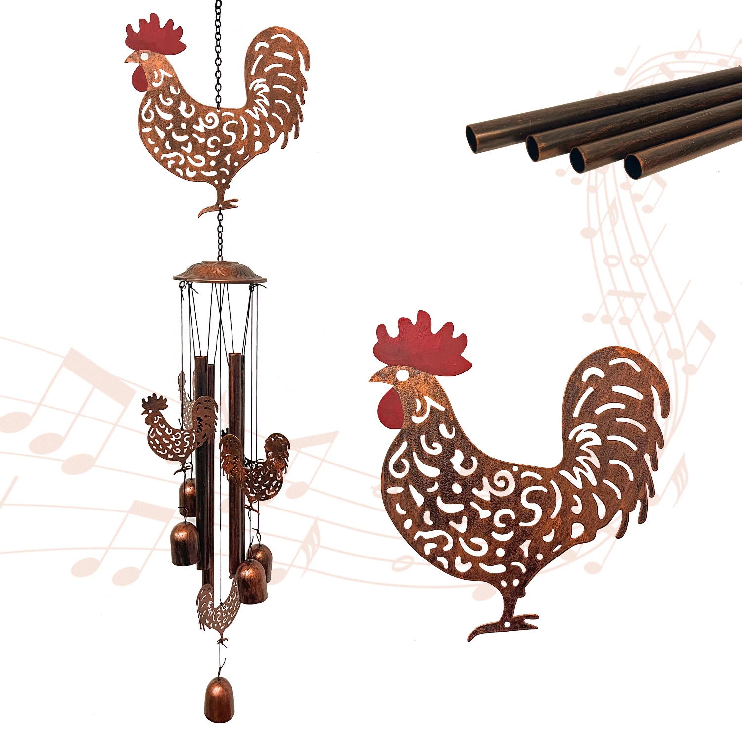 

LIFFY Chicken Wind Chimes Outdoor,Metal Rooster Wind Chimes for Outside,Hanging Rooster Yard Decor for Home Patio Garden