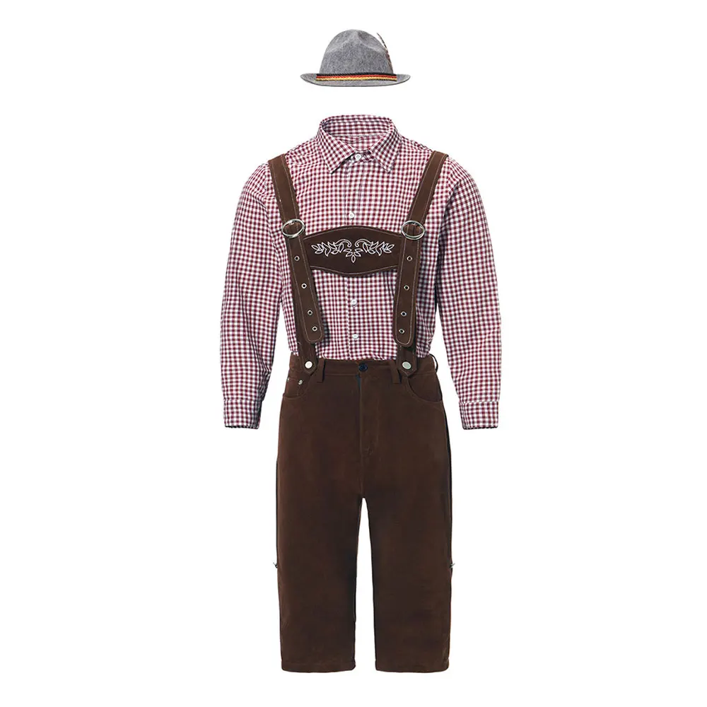 Herren Bayerisches Oktoberfest Lederhosen Kostüm Deutsches Bierfest Hosenträger Strampler Hemd Hut Set Halloween Cosplay Kostüme – Detail 17