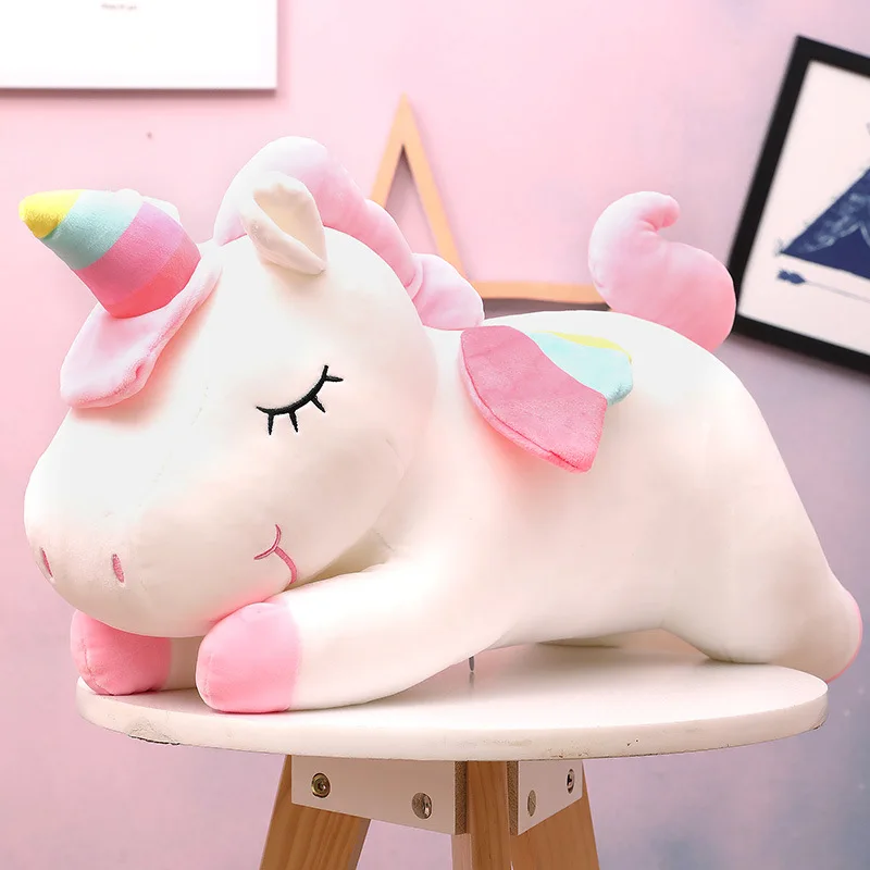 30/40cm unicornio juguetes de peluche muñeca Kawaii unicornio tumbado suave lindo blanco rosa caballo apaciguar muñeca juguetes niños niñas regalos de cumpleaños