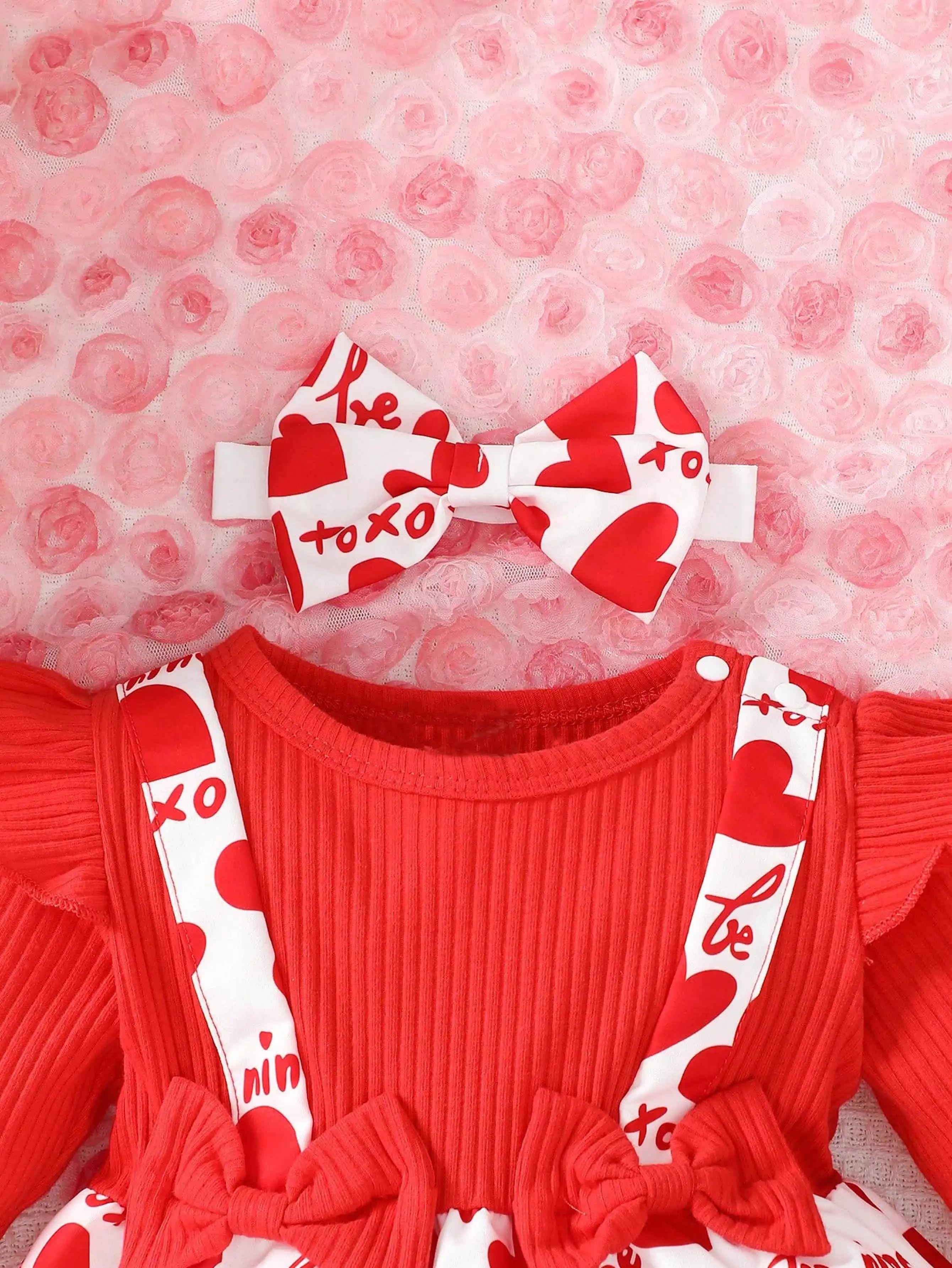 Newborn Girl Baby Love Digital Print Bow Headband Dress