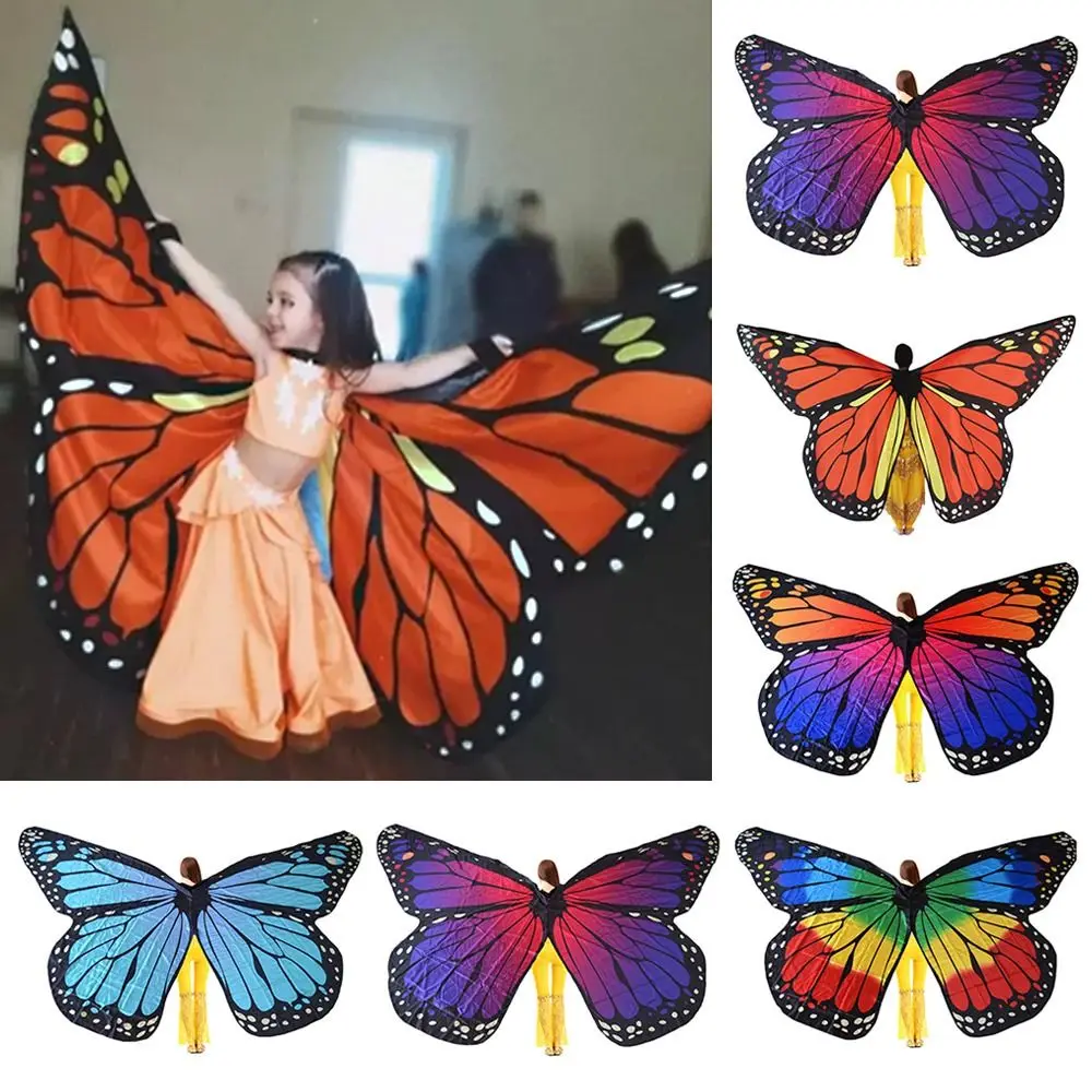 

Universal Rainbow Wings Belly Dance Wings Party Carnival Performance Costume With Sticks Festival Butterfly Wings Adult Kids