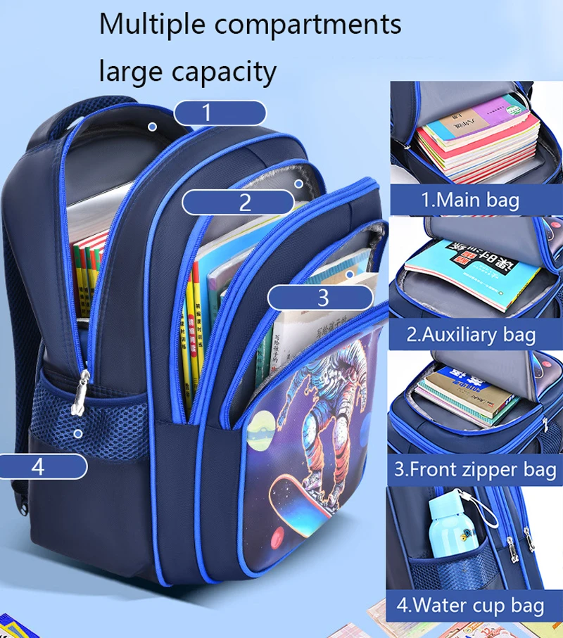 Kid Backpack Astronaut Boys School Bookbags Middle Schoolbag Waterproof Large Capacity for Backpack(16 inch Space Fun Prints)