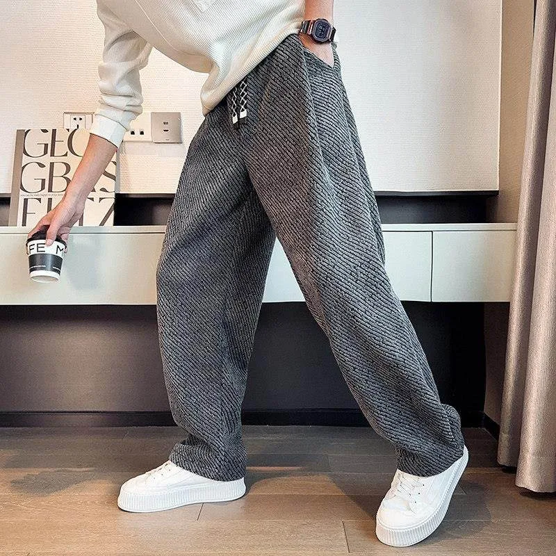 2026 Men's Cool Casual Pants Autumn Korean-style High Street Fashion Sweatpants Dark Grey Black White Trousers Men Clothing