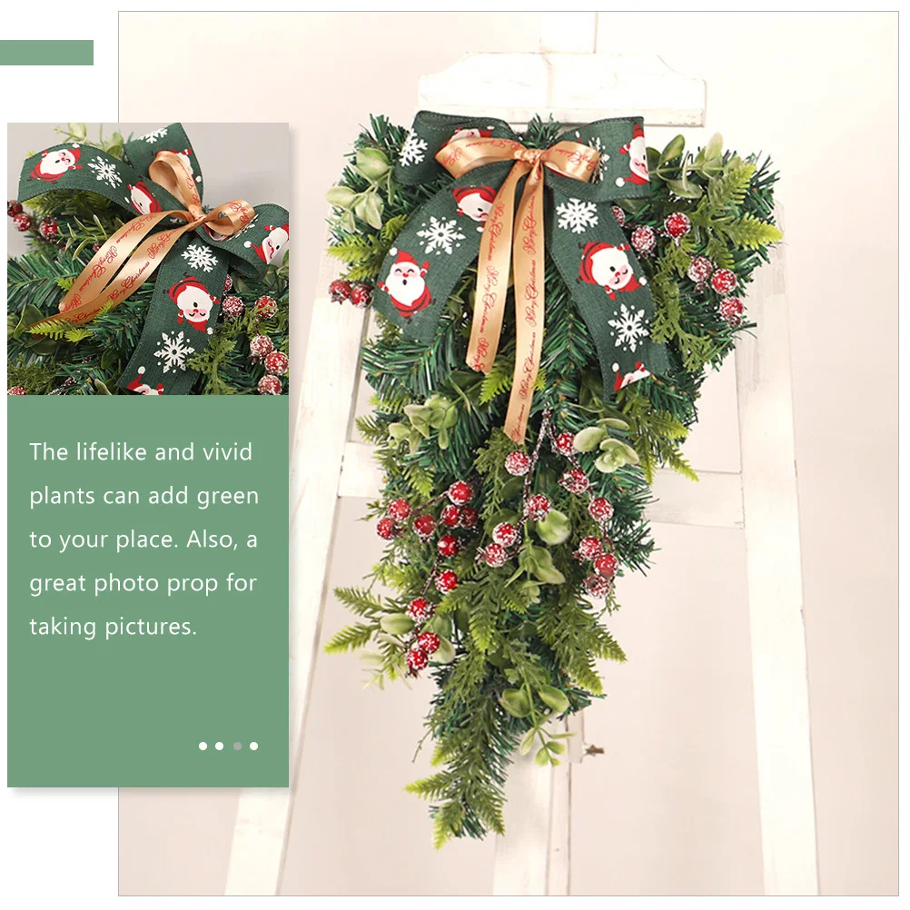 

Christmas Teardrop Swag with Eucalyptus Door Hanging Decor for Front Door Stair Rail Window Wall Xmas Garland Wreath Ornament