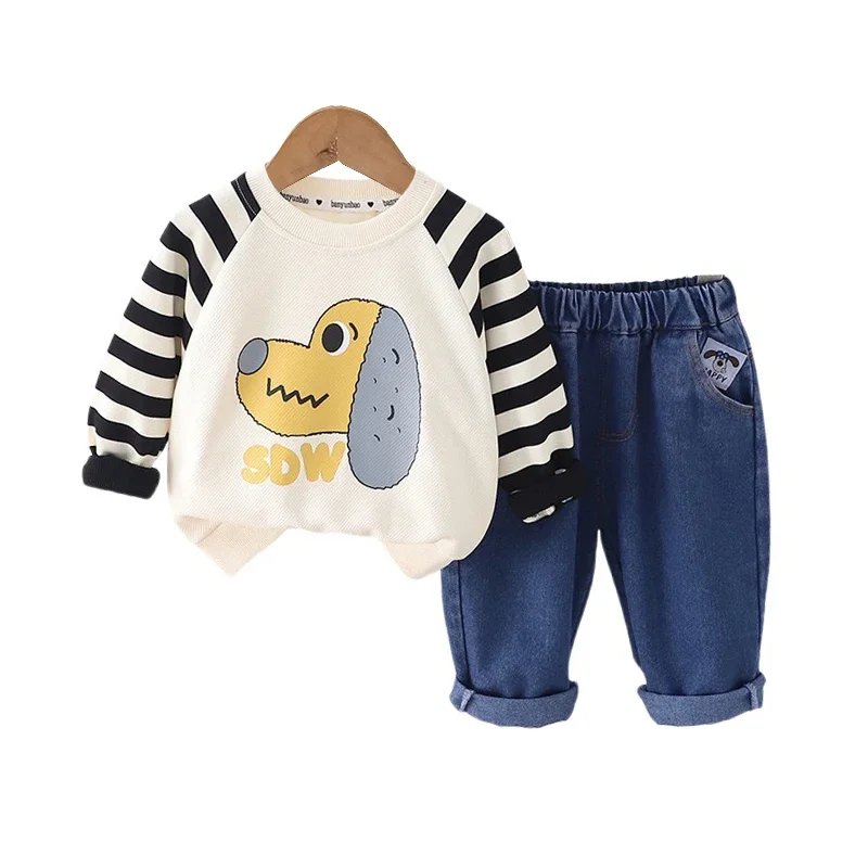 

2024 Autumn Baby Boy Clothes 18 to 24 Months Lovely Cartoon O-neck Pullover Long Sleeve T-shirts and Pants Kids Boys Outfit Set