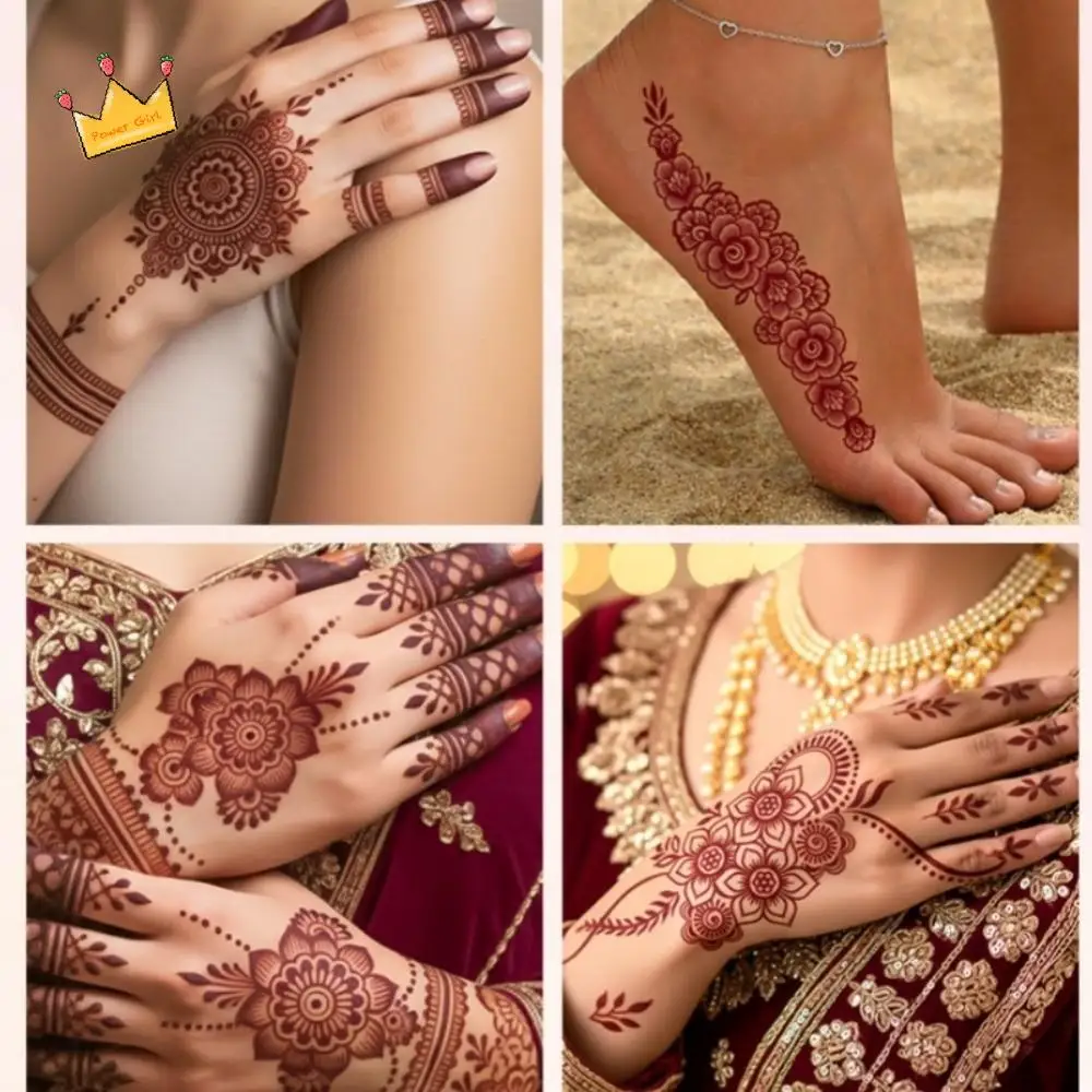 

9 шт. наклейки для переноса воды, татуировки хной, наклейки, поддельные индийские цветы Менди, временная татуировка хной, мгновенная водонепроницаемая