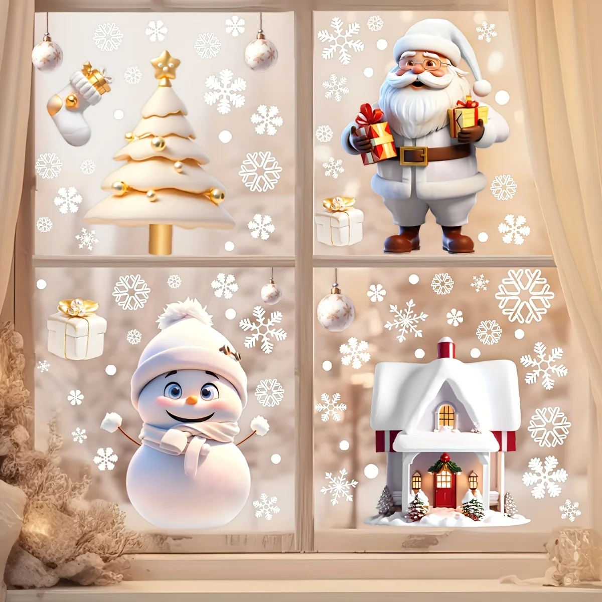Weihnachts-Fensteraufkleber, Weihnachten, Weihnachtsmann, Schneemann, Fensteraufkleber, Angebote, Weihnachtsfensterdekorationen, Dekor für den Innenbereich