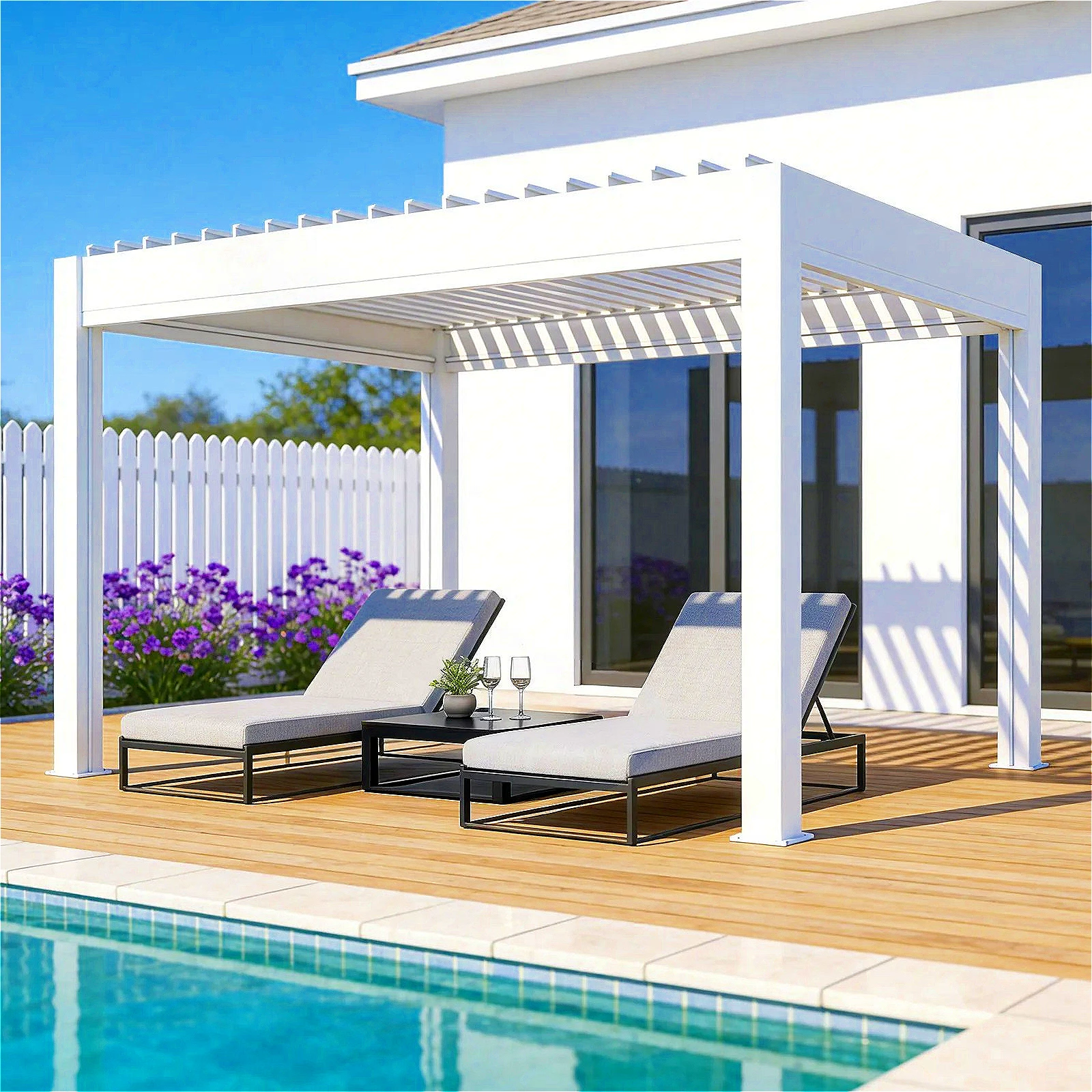 Spa Pergola 3x6m Aluminum Motorized Louvered Waterproof Roof for Patio Garden Backyard Carport Shade Customized High Quality