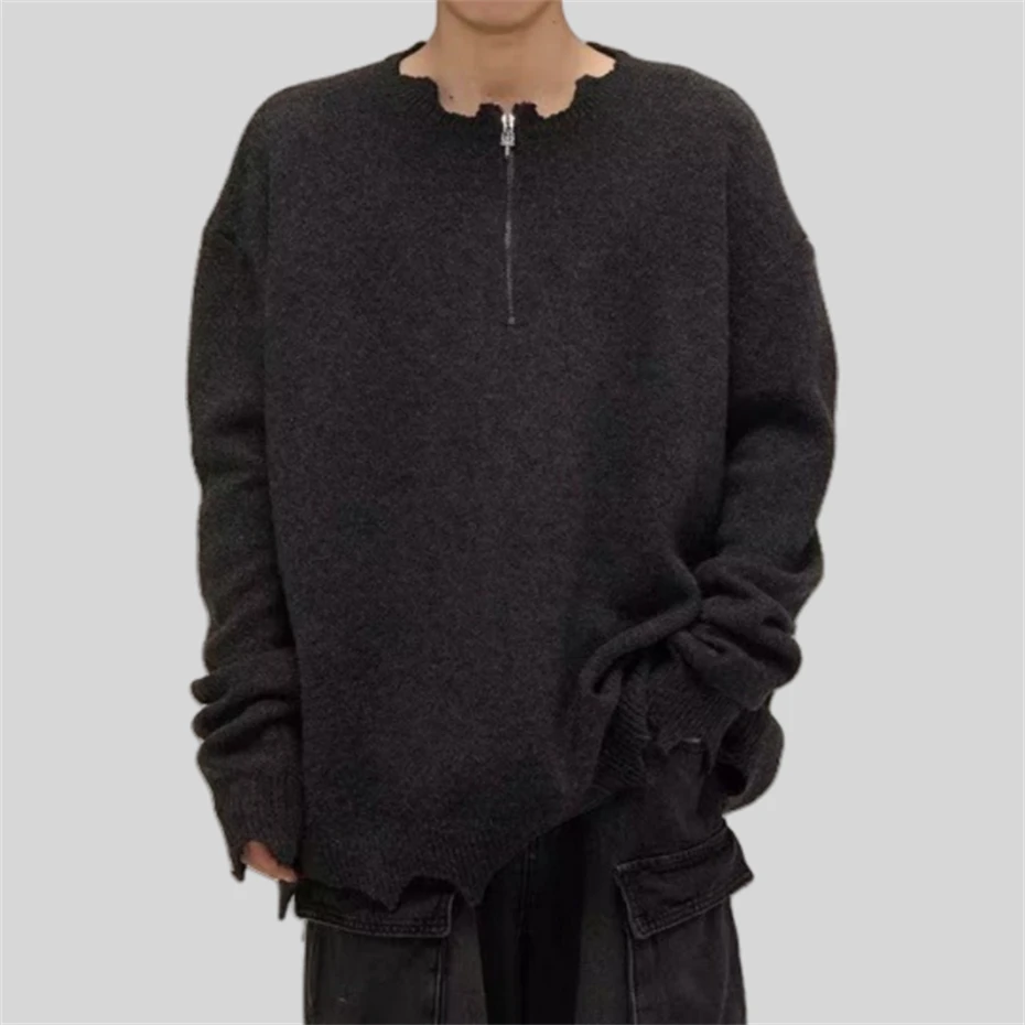 Men Half Zipper Knit Sweaters Casual Elastic Pullovers Men Harajuku Solid Warm Winter Top Fashion Brand Male Jumper Mens Clothes