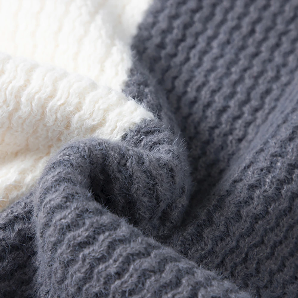 Korean Fashion Youth Sweater Autumn Winter Patchwork Woolen Knitted Pullover Sweaters Men Round-neck Base Layer Pullovers Shirts