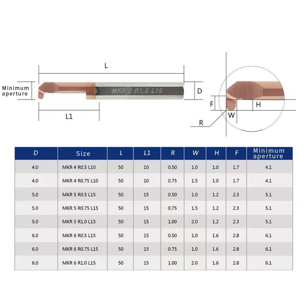 HRC65 MKR Micro Bore Boring Tool Circular grooving Tool Machining Carbide Turning MKR 4mm 5mm 6mm 8mm Boring Cutter For Steel