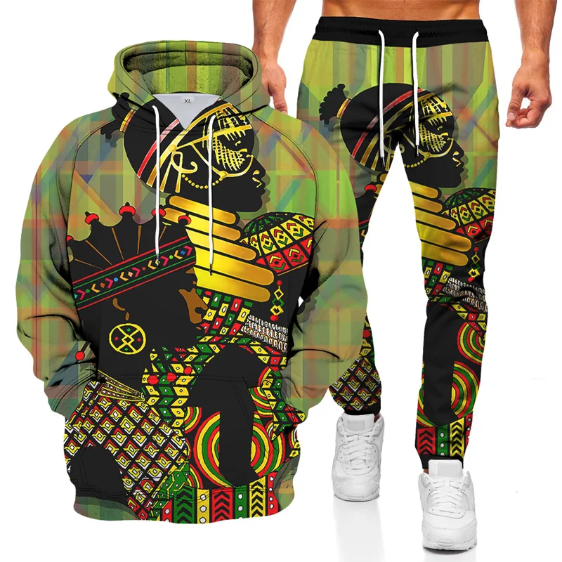 Hoodies For Man Suits New God Indian Portrait Maria 3D Printed Pullovers Pant Men\'s Sweatshirt Set Harajuku Y2K Casual Clothes