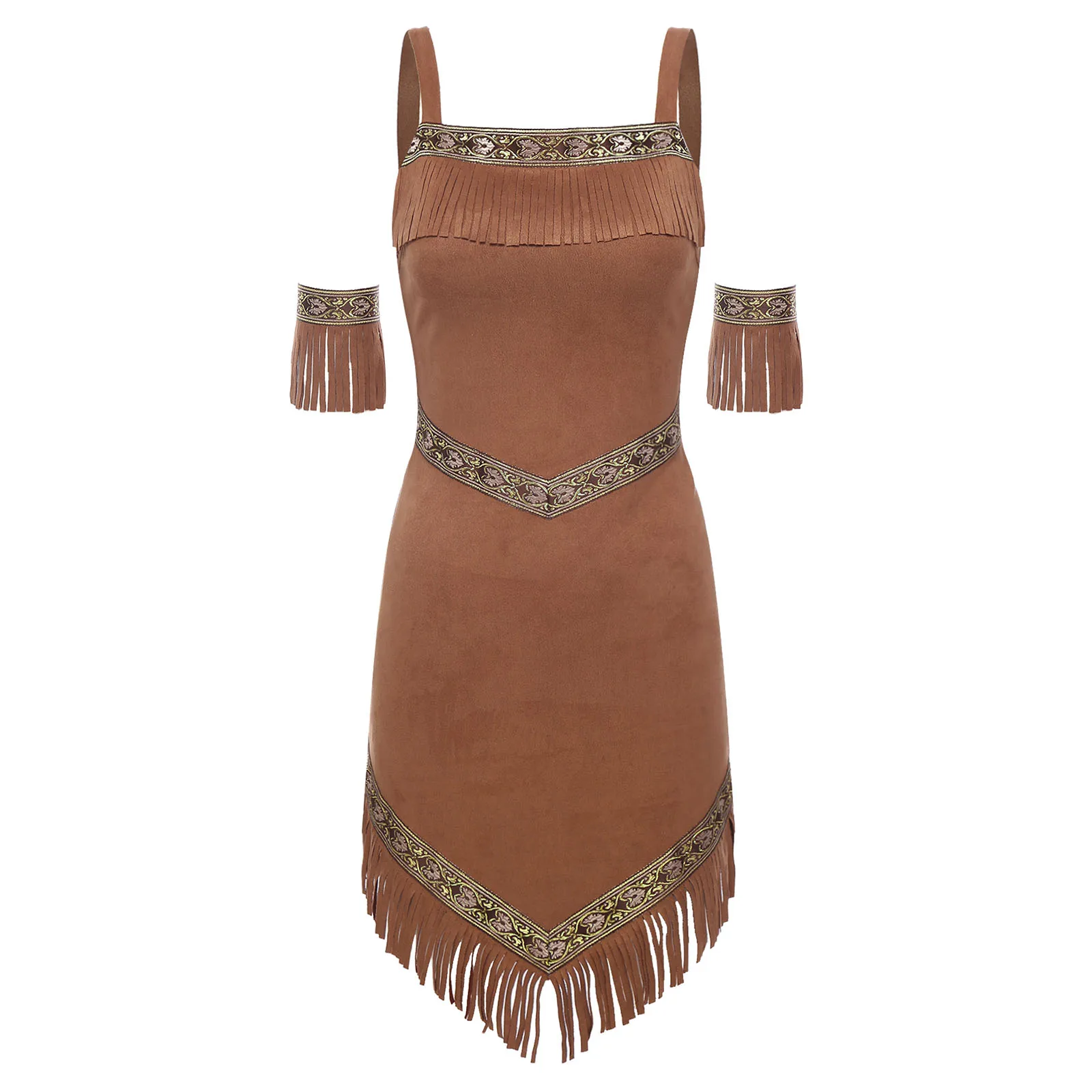 Womens Native Indian Princess Costume 2pcs Faux Suede Dress Halloween Cosplay Pocahontas Caveman Womens Native Indian Princess Costume 2pcs Faux Suede Dress Halloween Cosplay Pocahontas Caveman