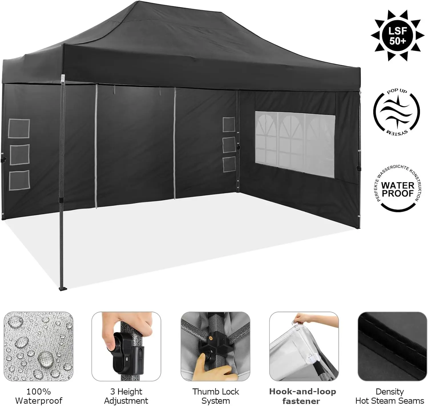 Tooluck Canopy 10x15 Pop up Canopy Commercial Heavy Duty Canopy Tent with 4 sidewalls Easy Up Wedding Party Tent Outdoor Gazebos