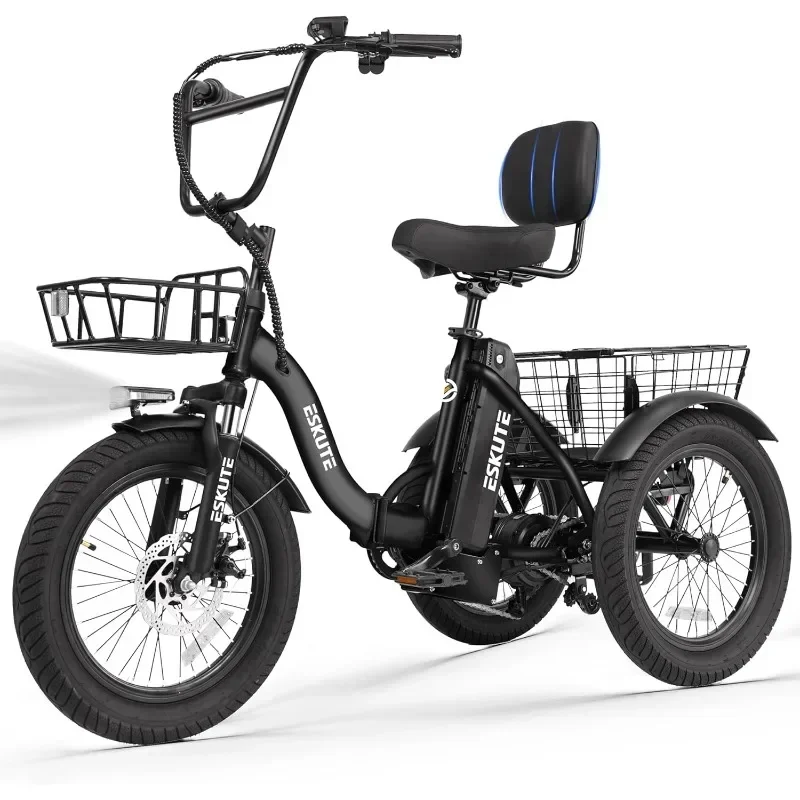 

ESKUTE E Trike Electric Bike, Peak 1200W Brushless Motor Folding Trike 18X3.0 Fat Tire Ebike, 624Wh Removable Battery