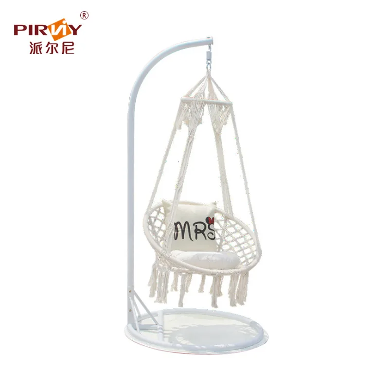 FULLOVE INS Style Triangle Outdoor Hammock Simple Leisure Mesh Hanging Basket Woven Cotton String Swing Tassel Glider 2023