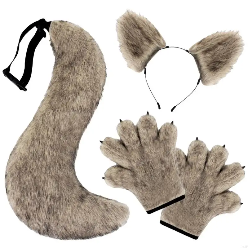 DXAE KIDS VOLWASSENDEREN DIERLIJKE KOSTUME WOLF EARS HOOFDBARNEN TAIL PAWS HANDEN 3PCS
