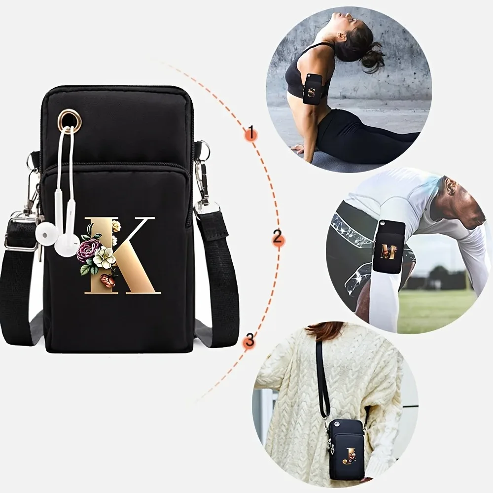 Fashion A-Z Letter Print Women's Crossbody Bag Large Capacity Three-Layer Zipper Phone Bag Daily Travel Coin Purse image 3