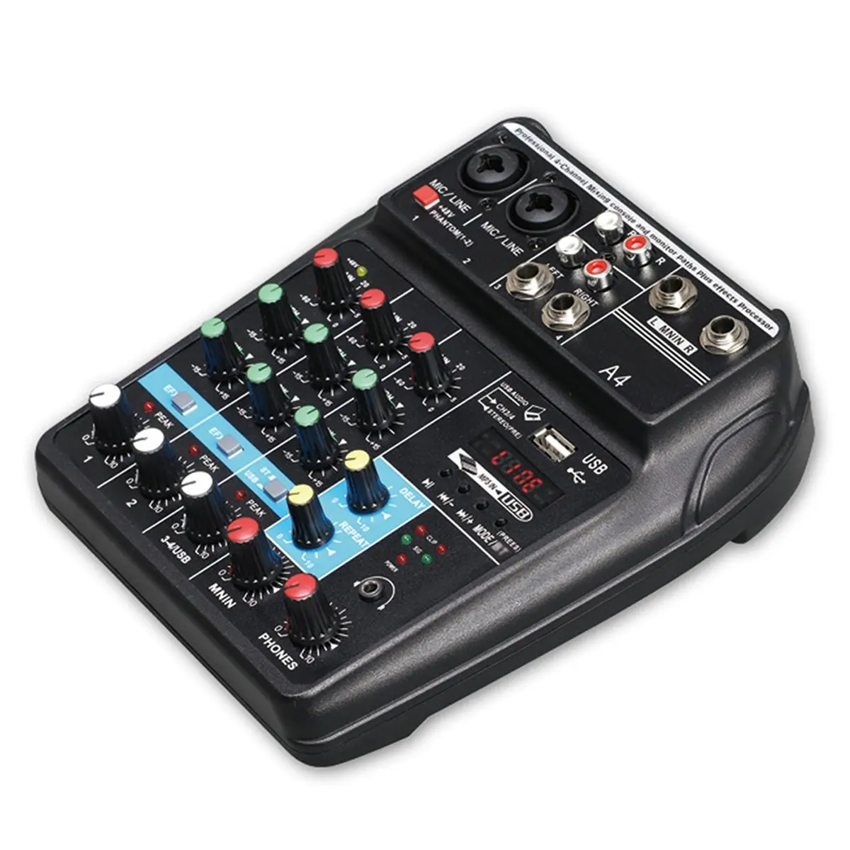 A46U Professional 4 Channel Digital Mixer Sound Card Microphone Mobile Phone Live Broadcast Recording DJ Audio Equipment(US)