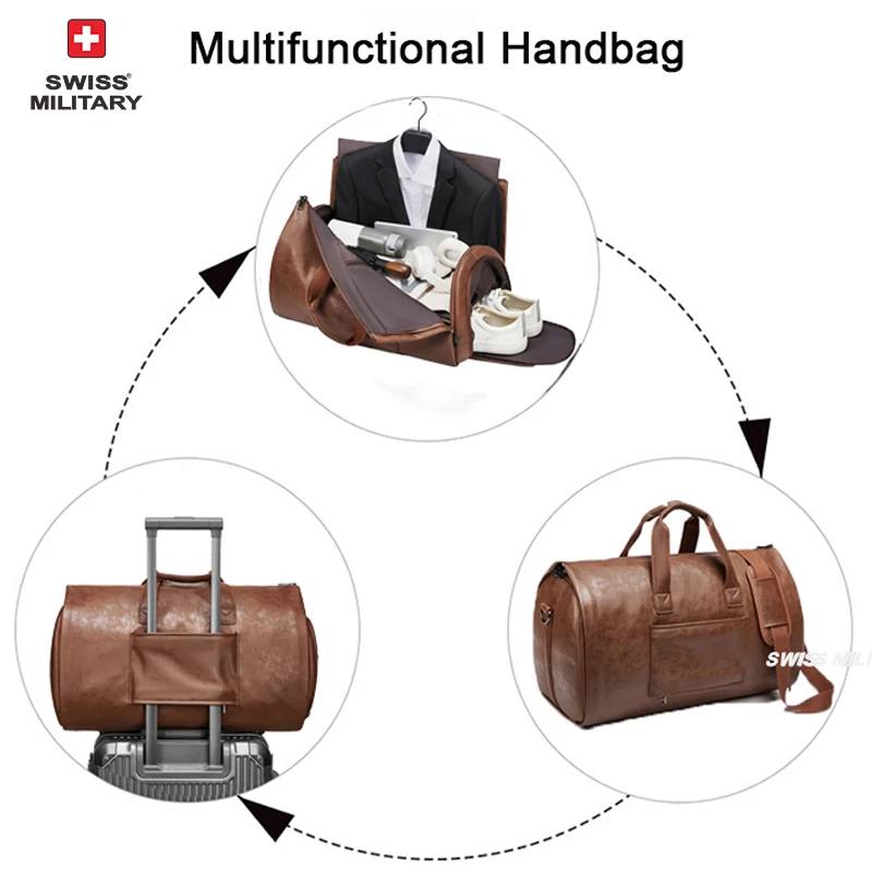 SWISS MILITARY Men's Business Garment Bags Foldable Travel Bag for Suit with Shoes Compartment Gym Bag Shoulder Bags Handbag