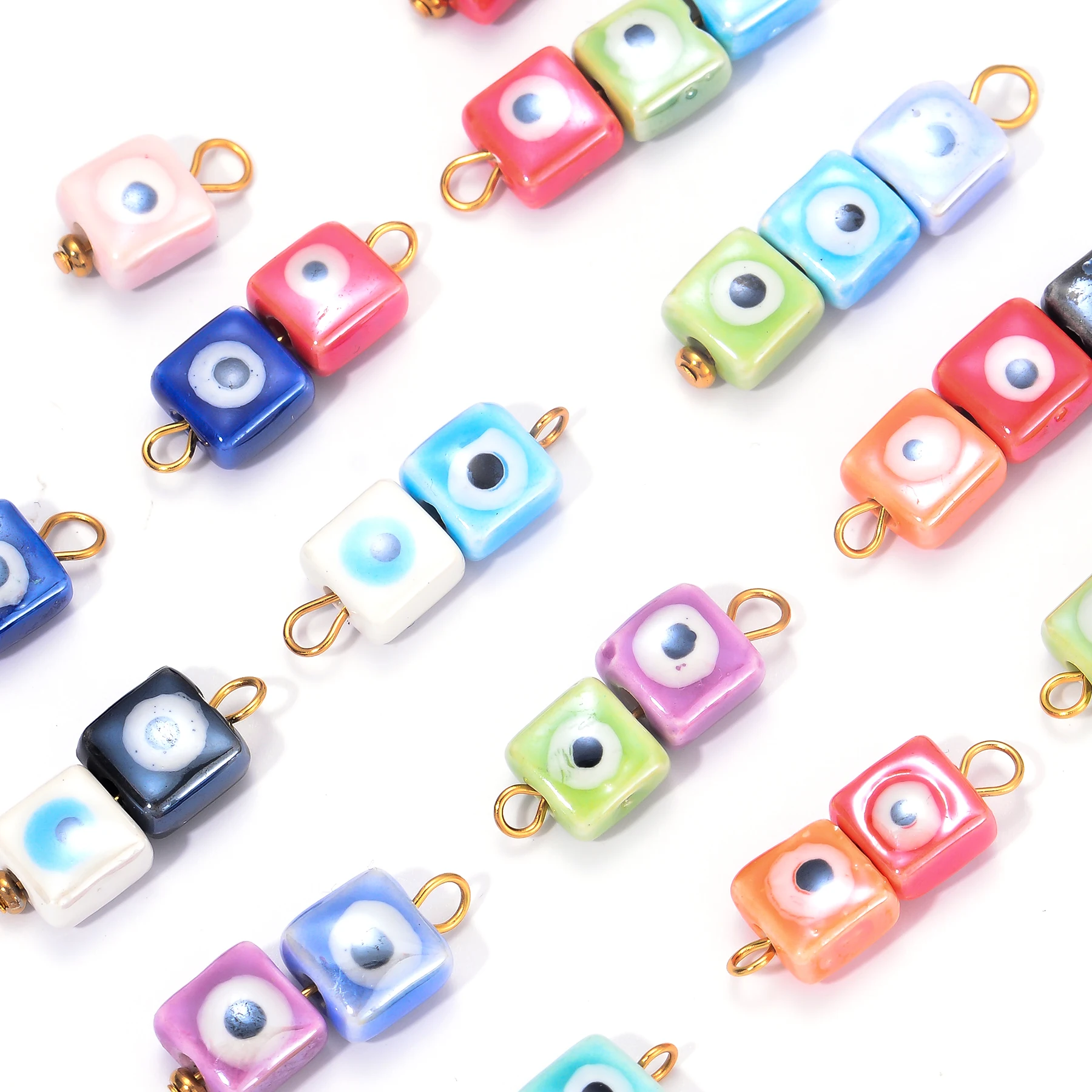 

6Pcs Colorful Evil Eye Ceramic Beads for Jewelry Making Spacer Charms Connector For DIY Handmade Jewelry Making