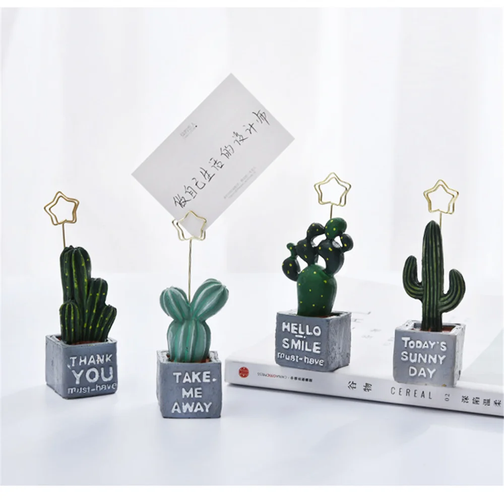 Creative Cartoon Cactus Resin Card Holder Postcards Holder Photo Memo Sticky Notes Holder