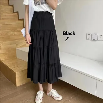 High-Waist Pleated A-Line Midi Skirt 4 Women's summer fashion temperament tide with high waist skirt loose and thin a line version skirt pleated skirt 4